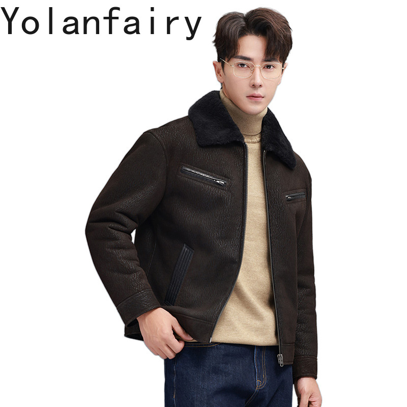 Men'S Fashion Leather Jacket - YOLANFAIRY Cappotto di pelliccia naturale moda