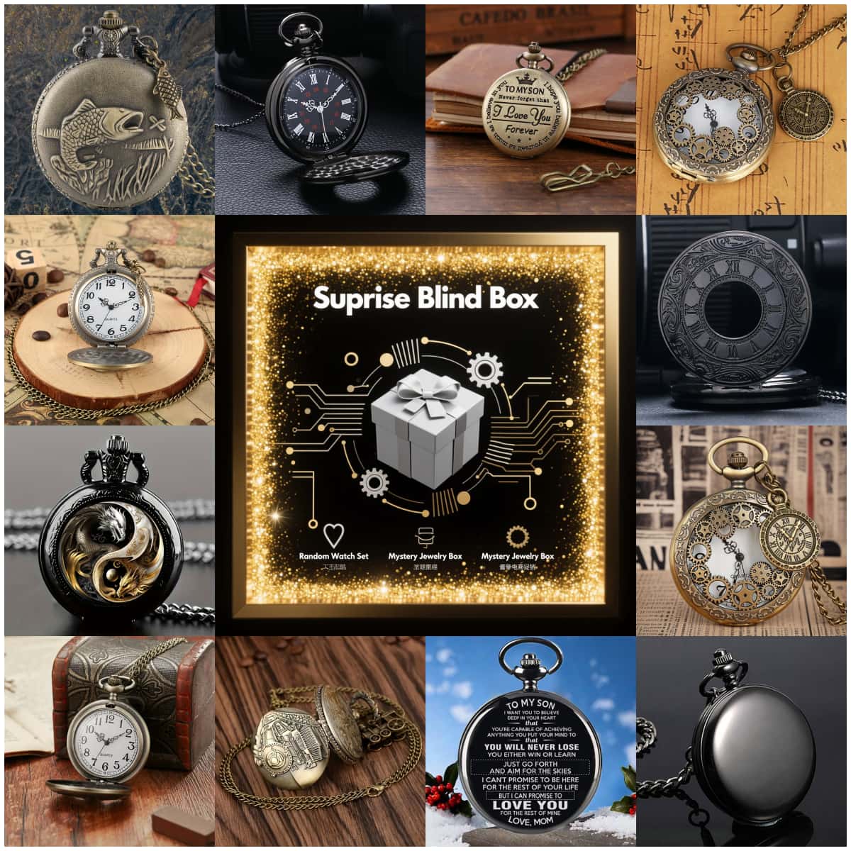 Mens Fashion Watch - Orologio da tasca al quarzo da