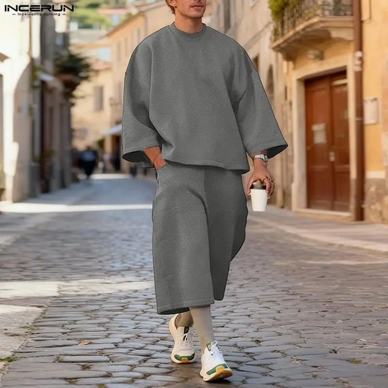 Men'S Fashion Loose Pants - Completi da uomo INCERUN, tinta unita,
