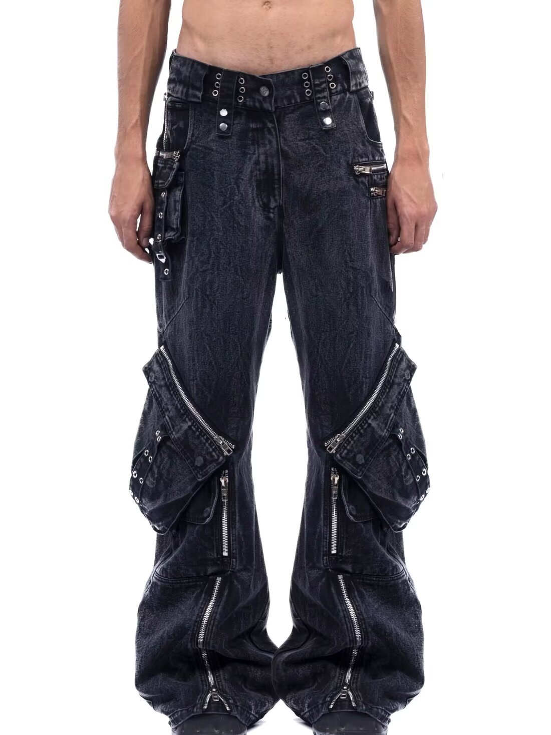 Men'S Fashion With Baggy Jeans - Y2K Nero Gotico Punk Multi-tasca Cerniera