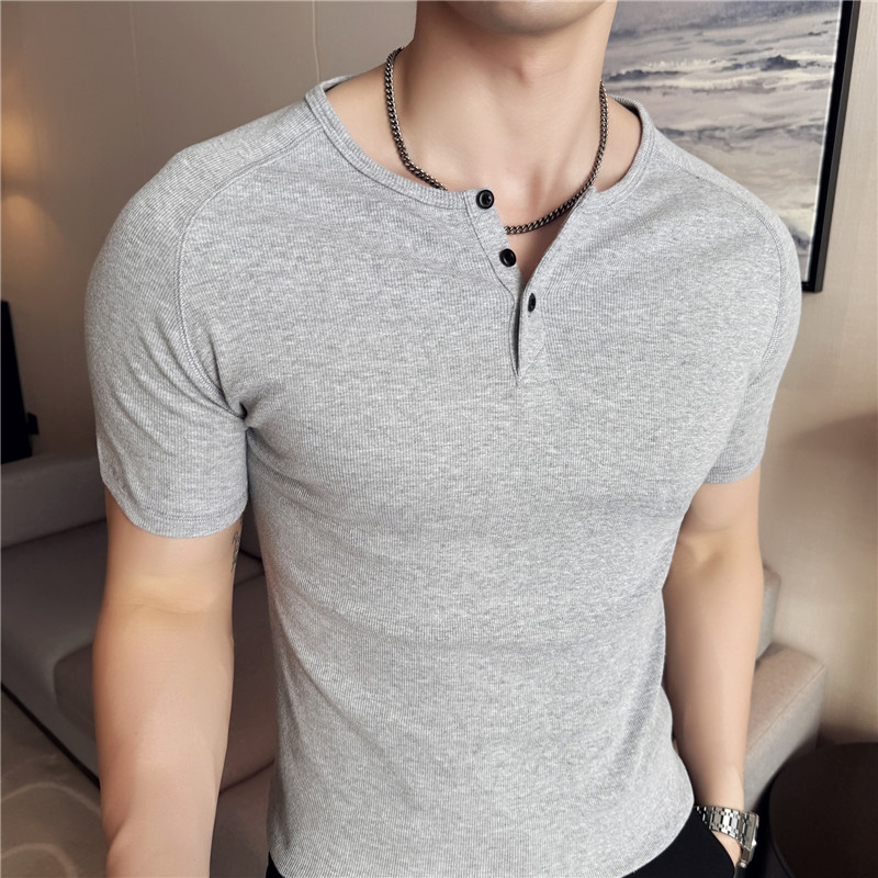 Muscle Tee Workout - T-shirt Henley slim fit da uomo