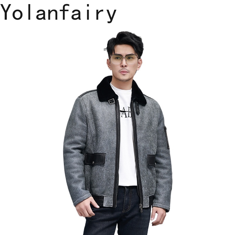 Men'S Fashion Leather Jacket - YOLANFAIRY Breve Cappotto di Pelliccia Naturale