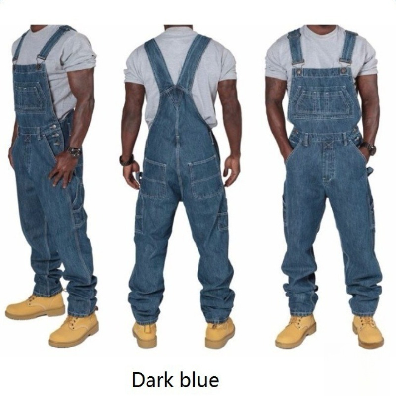 Men'S Fashion Loose Pants - Salopette in denim strappato da uomo