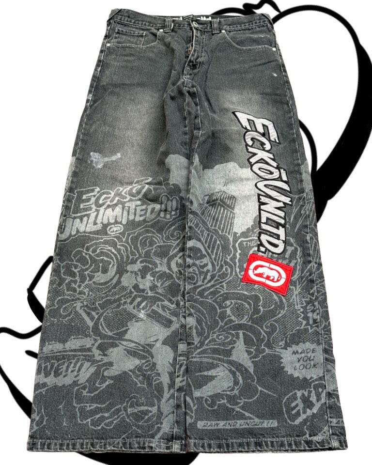 Men'S Fashion With Baggy Jeans - Jeans Americani alla Moda con Stampa,