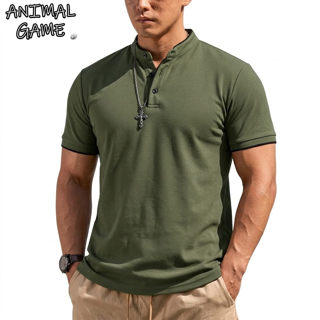 Men'S Fashion 2025 - Maglietta Henley Estiva a Maniche Corte