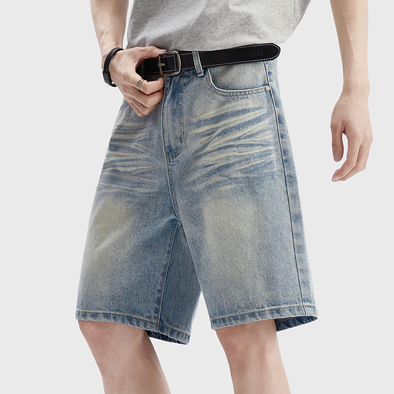 Men'S Fashion With Baggy Jeans - Pantaloncini in Denim Vintage Lavato da