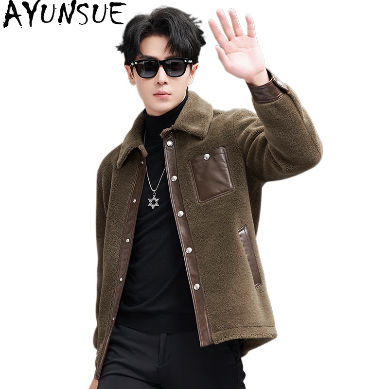 Men'S Fashion Leather Jacket - AYUNSUE Cappotto di Lana 100% per