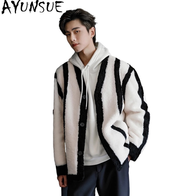 Men'S Fashion Leather Jacket - AYUNSUE Cappotto di Pelliccia Reale di