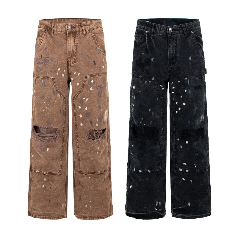 Men'S Fashion With Baggy Jeans - Jeans Larghi Strappati Stile Retrò Americano