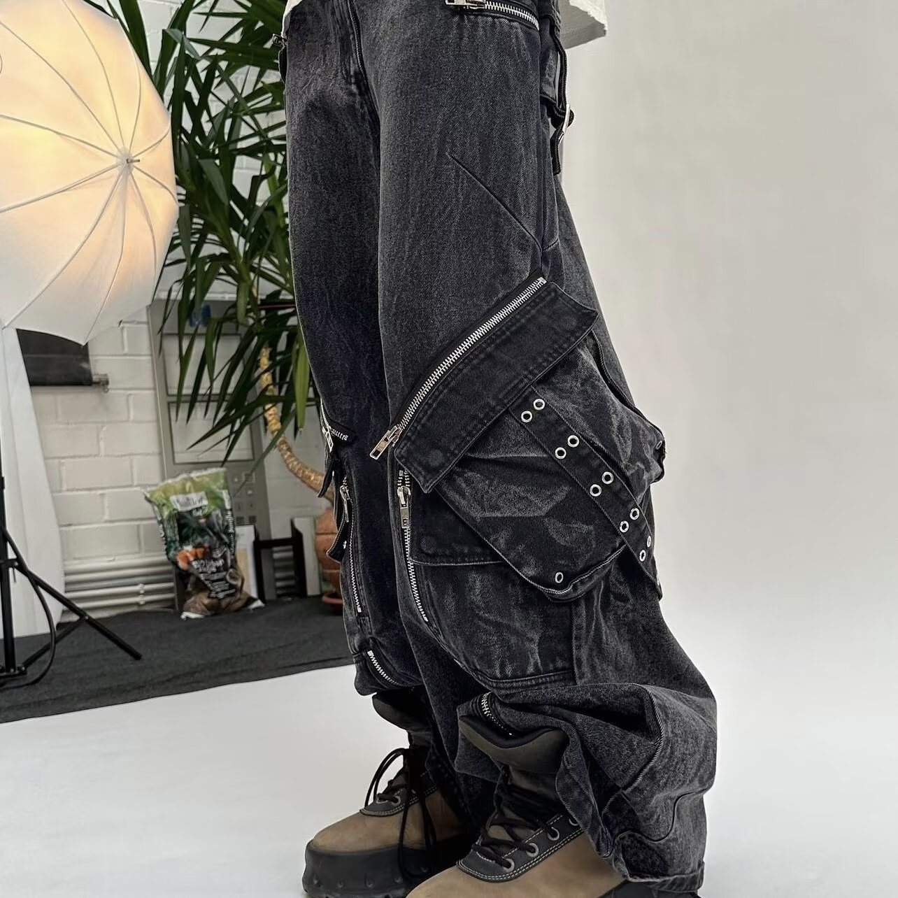 Y2K Nero Gotico Punk Multi-tas - Men'S Fashion With Baggy Jeans recensione e prezzo